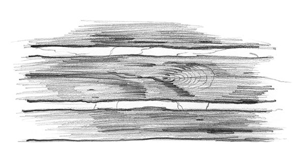 L'illustration montre le grain de planches de bois dessiné au crayon.