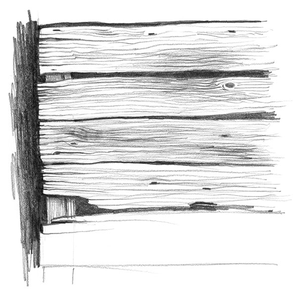 L'illustration montre un mur en planches dessiné au crayon.