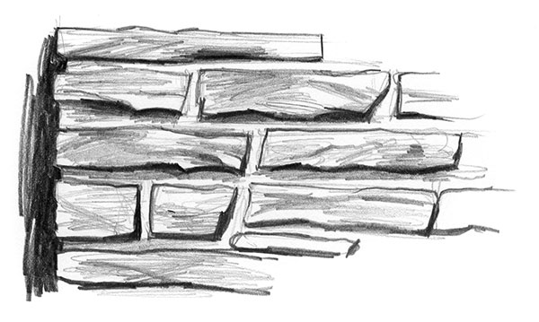 L'illustration montre un mur de pierre dessiné au crayon.