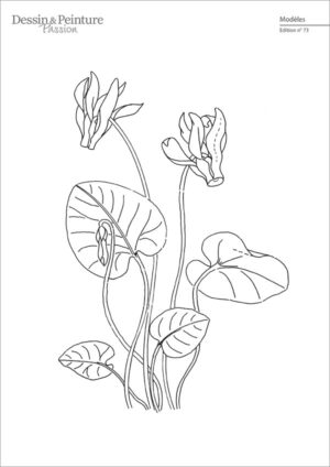 L’image montre le modèle pour l’article "Cyclamen à l’ancienne" du magazine Dessin et Peinture Passion n° 73.
